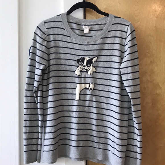 J. Crew French Bulldog striped Teddie sweater - Picture 2 of 7